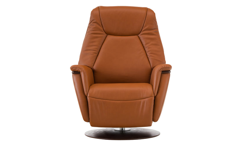Brown leather recliner chair on a white background
